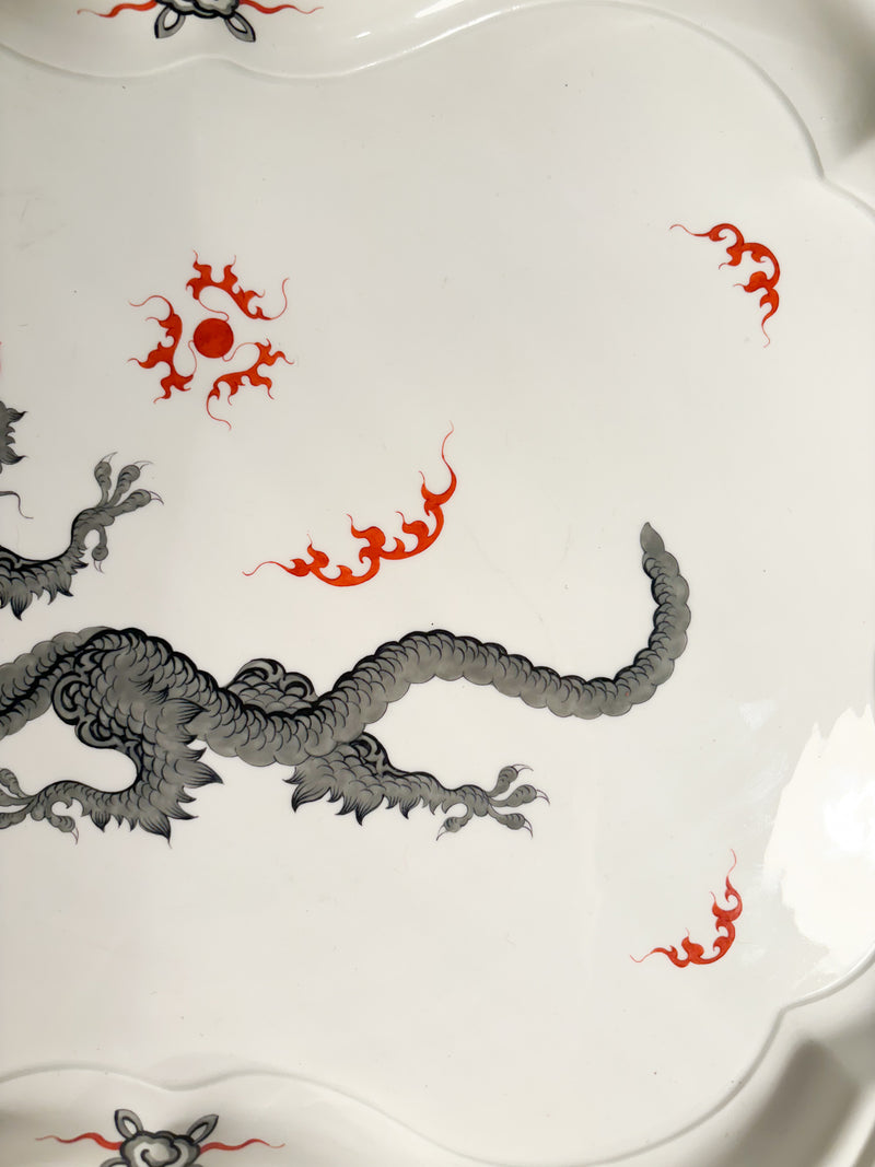 Vassoio in Porcellana di Meissen Ming Dragon Nero Anni 80