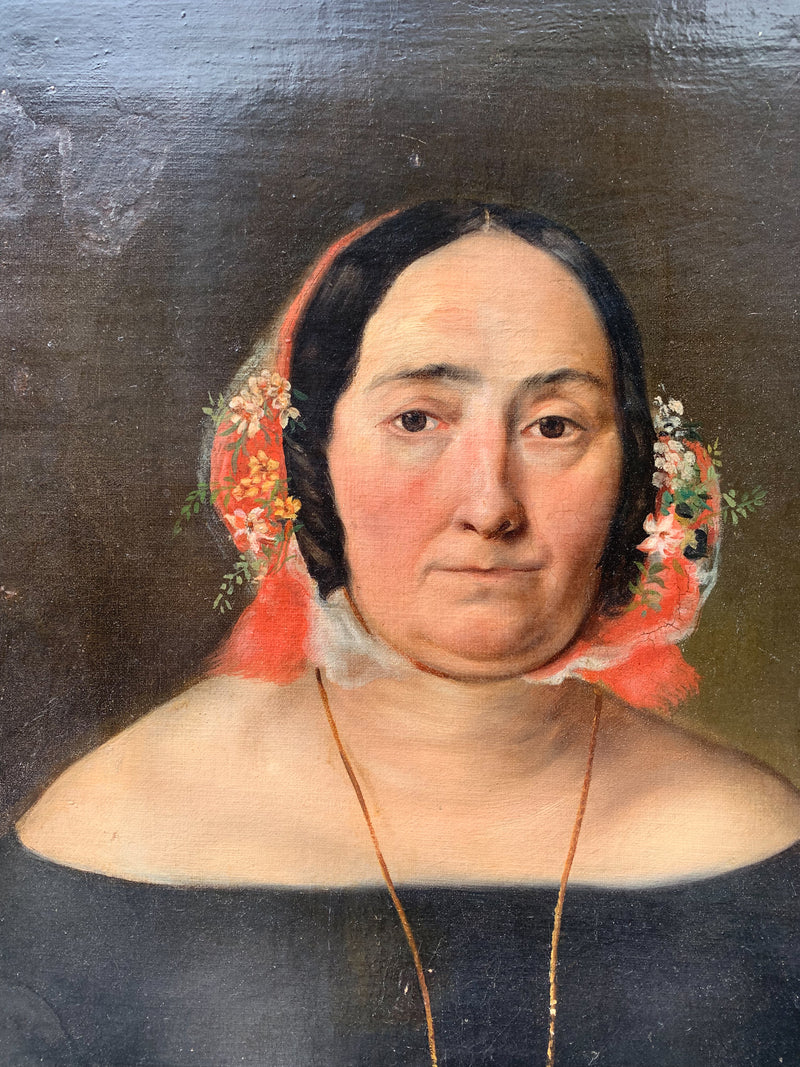 Dipinto Olio su Tela di Ritratto di Dama del 1800