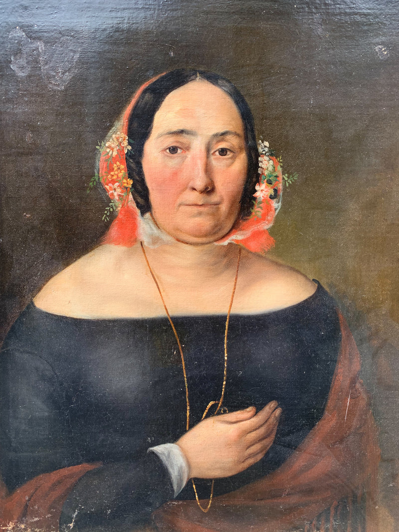 Dipinto Olio su Tela di Ritratto di Dama del 1800