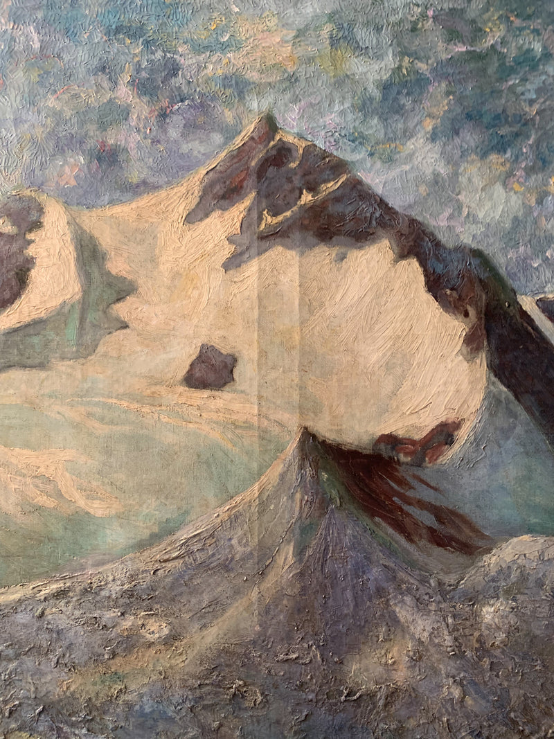 Dipinto Olio su Tela di Paesaggio di Montagna Attribuito a Paolo Punzo Anni 50