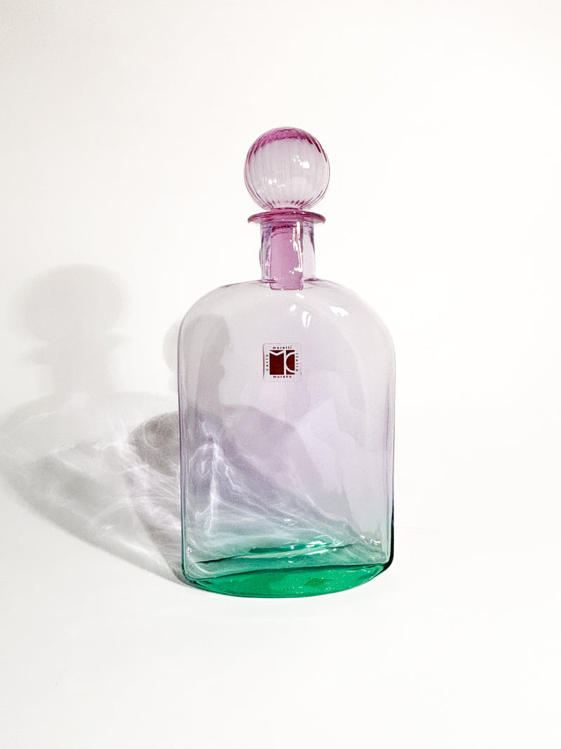 Bottiglia di Carlo Moretti in Vetro di Murano Rosa e Verde Anni 70