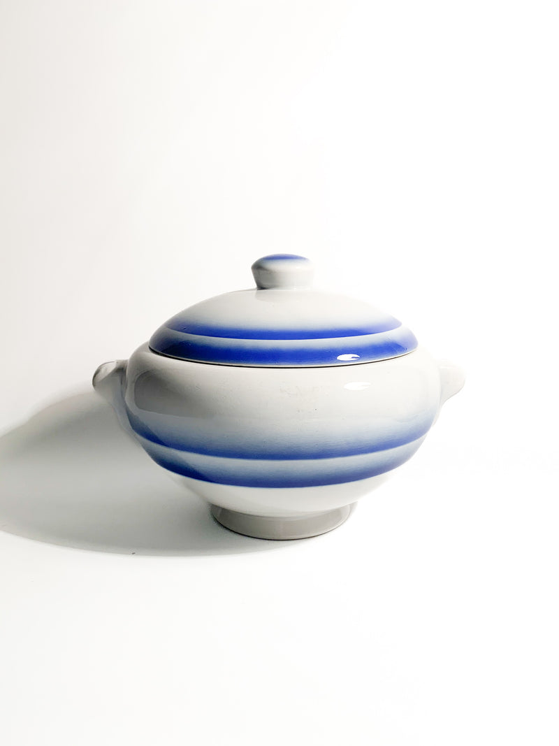 Zuppiera Centrotavola in Ceramica Bianca e Blu di Galvani Pordenone Anni 50