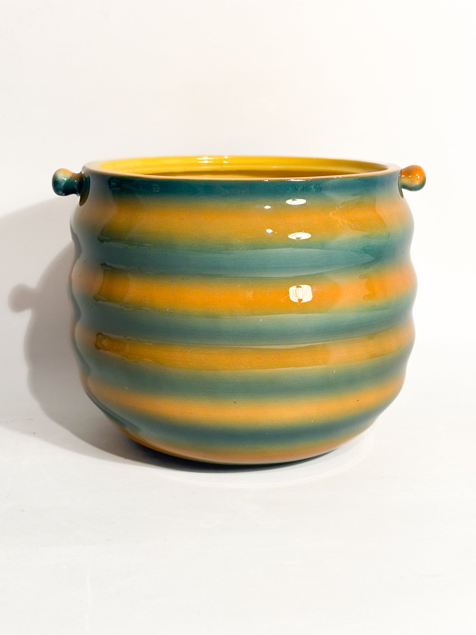 Vaso Cachepot Aerografato Giallo e Verde di Ceramiche Galvani Pordenone Anni 50