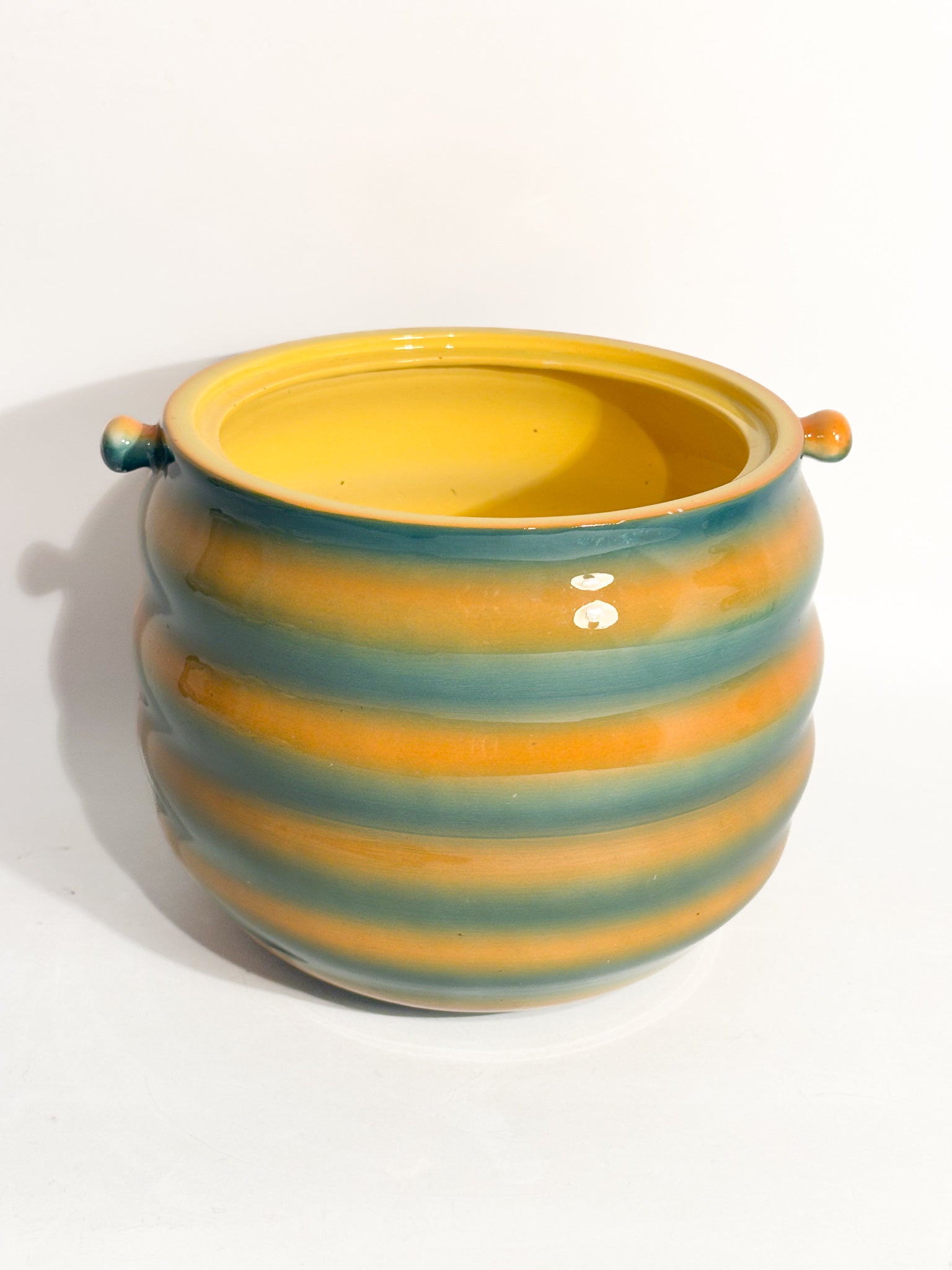 Vaso Cachepot Aerografato Giallo e Verde di Ceramiche Galvani Pordenone Anni 50