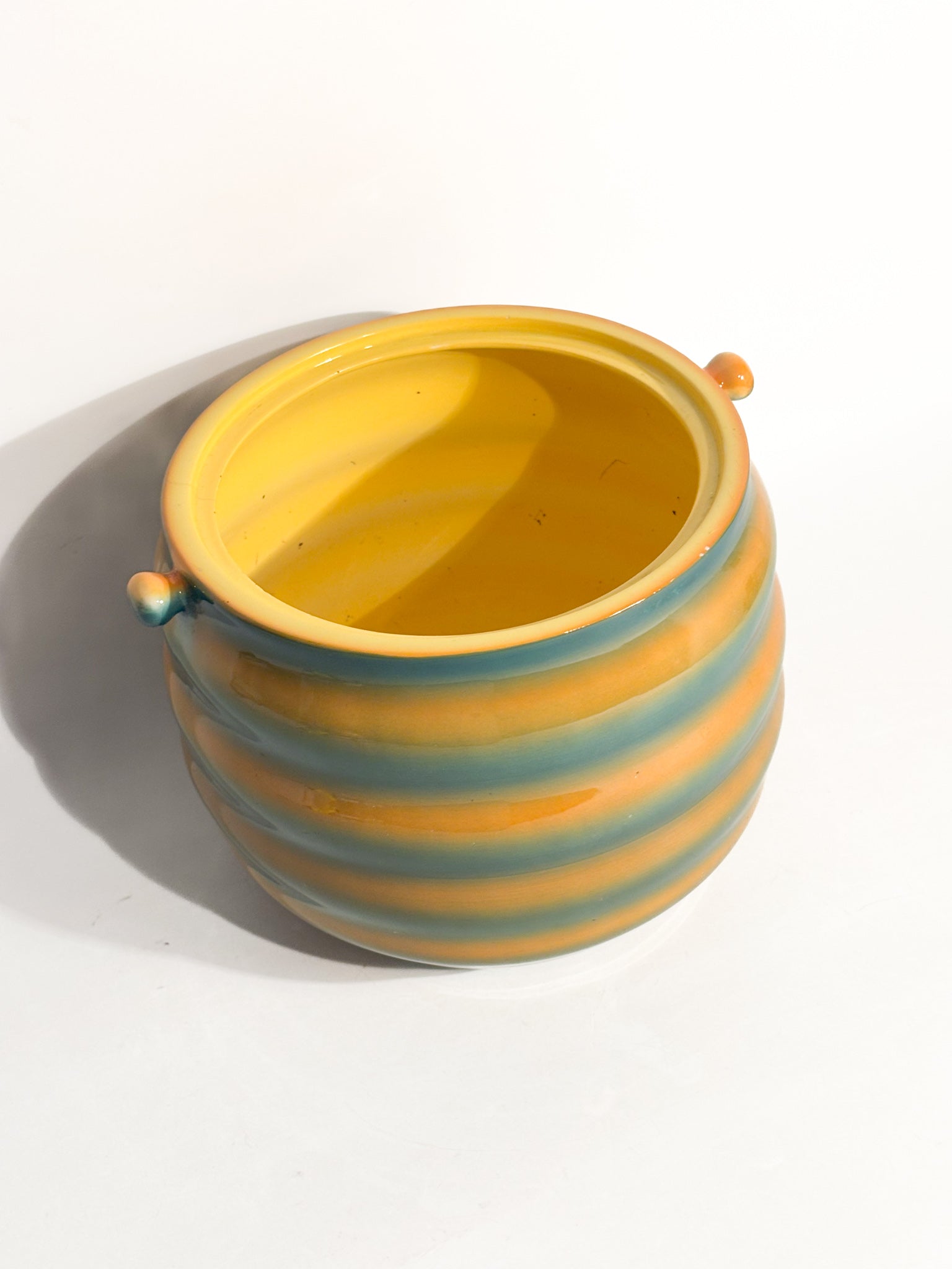 Vaso Cachepot Aerografato Giallo e Verde di Ceramiche Galvani Pordenone Anni 50