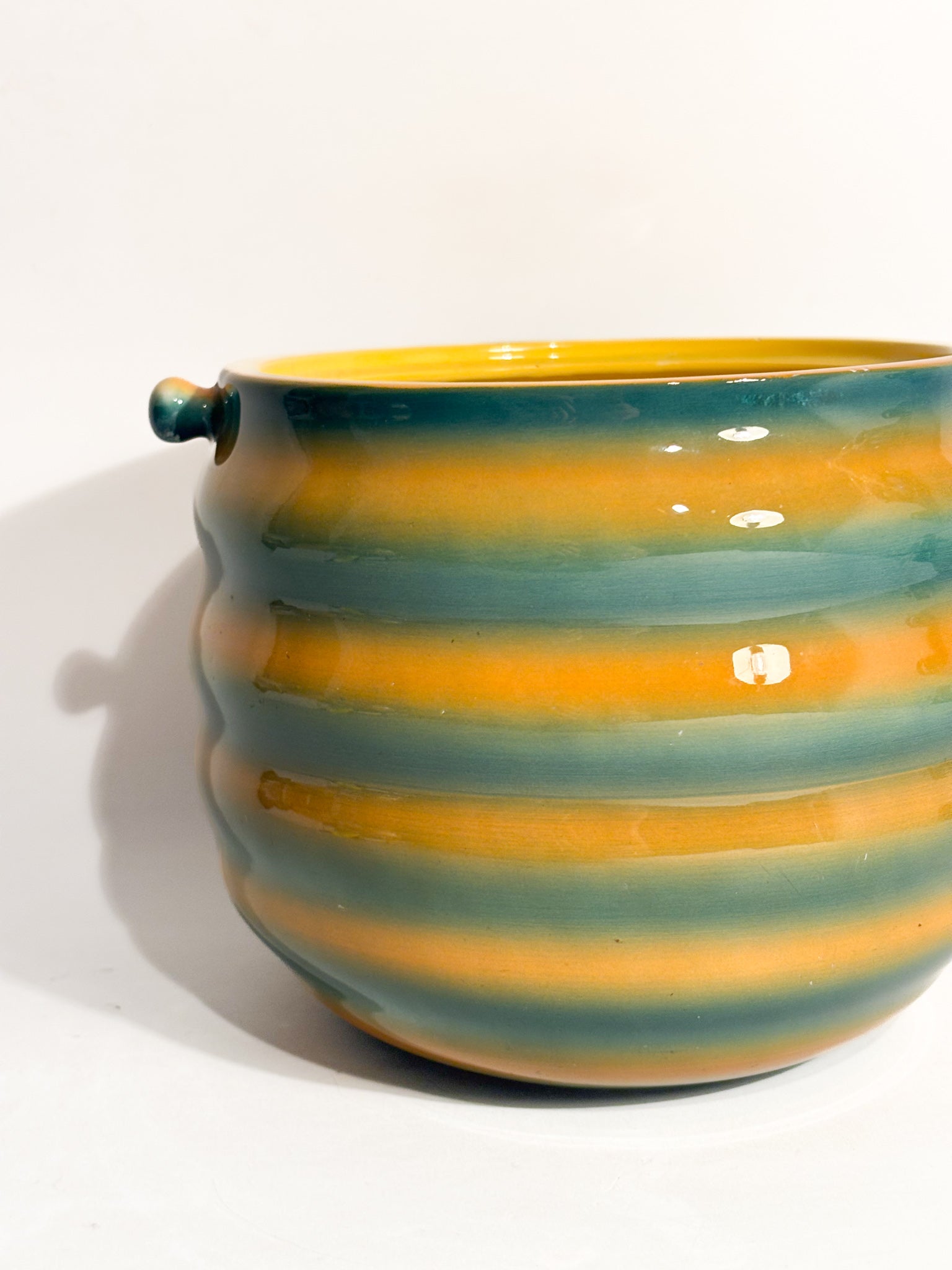 Vaso Cachepot Aerografato Giallo e Verde di Ceramiche Galvani Pordenone Anni 50
