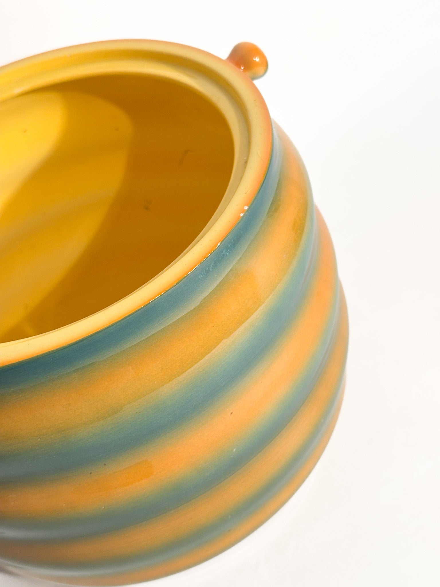 Vaso Cachepot Aerografato Giallo e Verde di Ceramiche Galvani Pordenone Anni 50