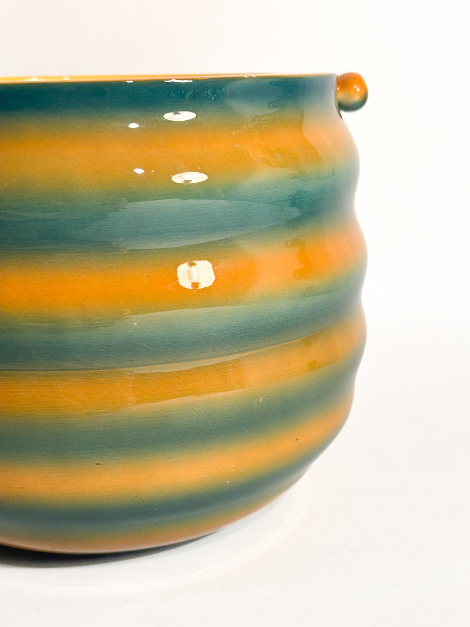 Vaso Cachepot Aerografato Giallo e Verde di Ceramiche Galvani Pordenone Anni 50