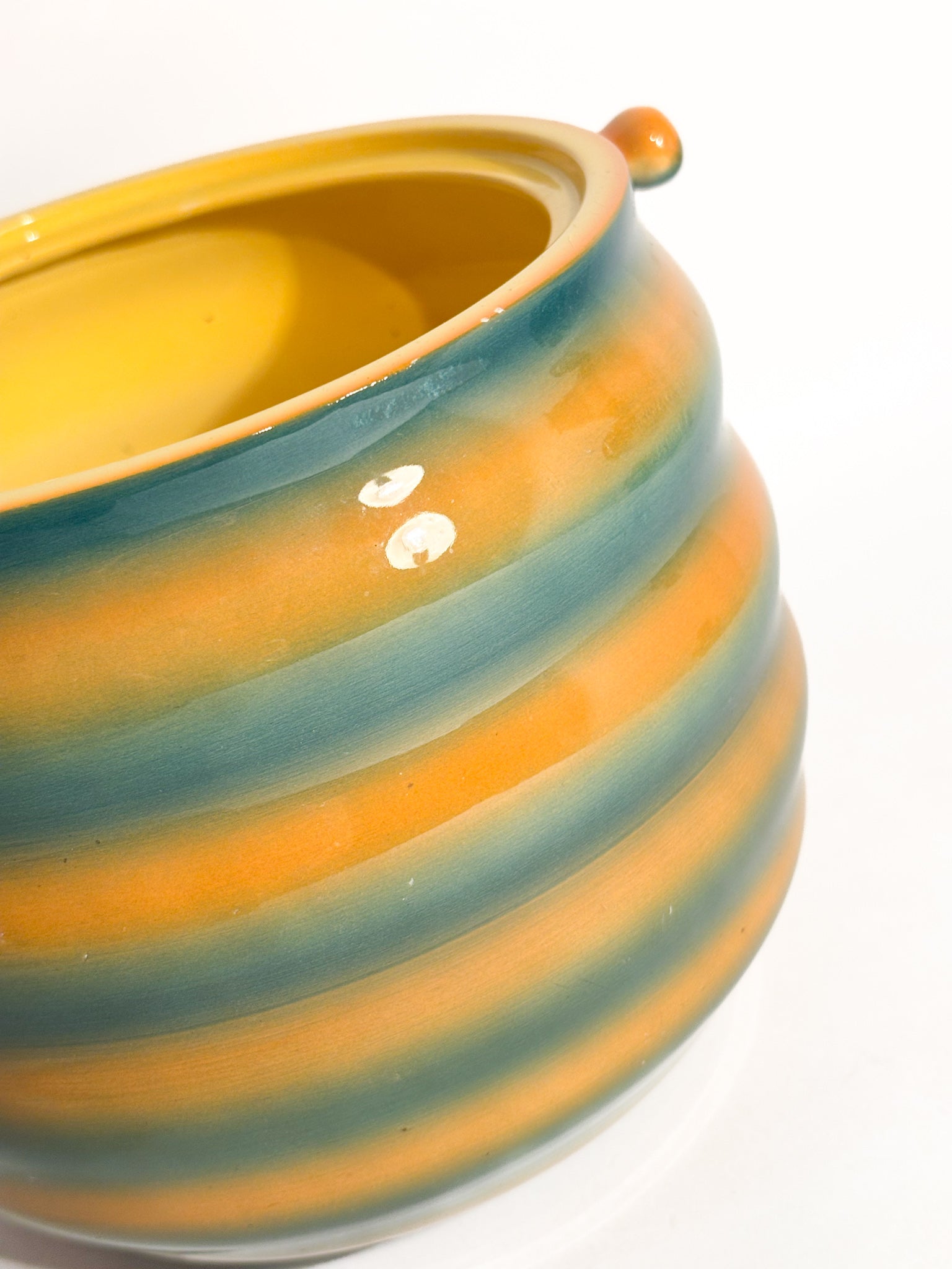 Vaso Cachepot Aerografato Giallo e Verde di Ceramiche Galvani Pordenone Anni 50