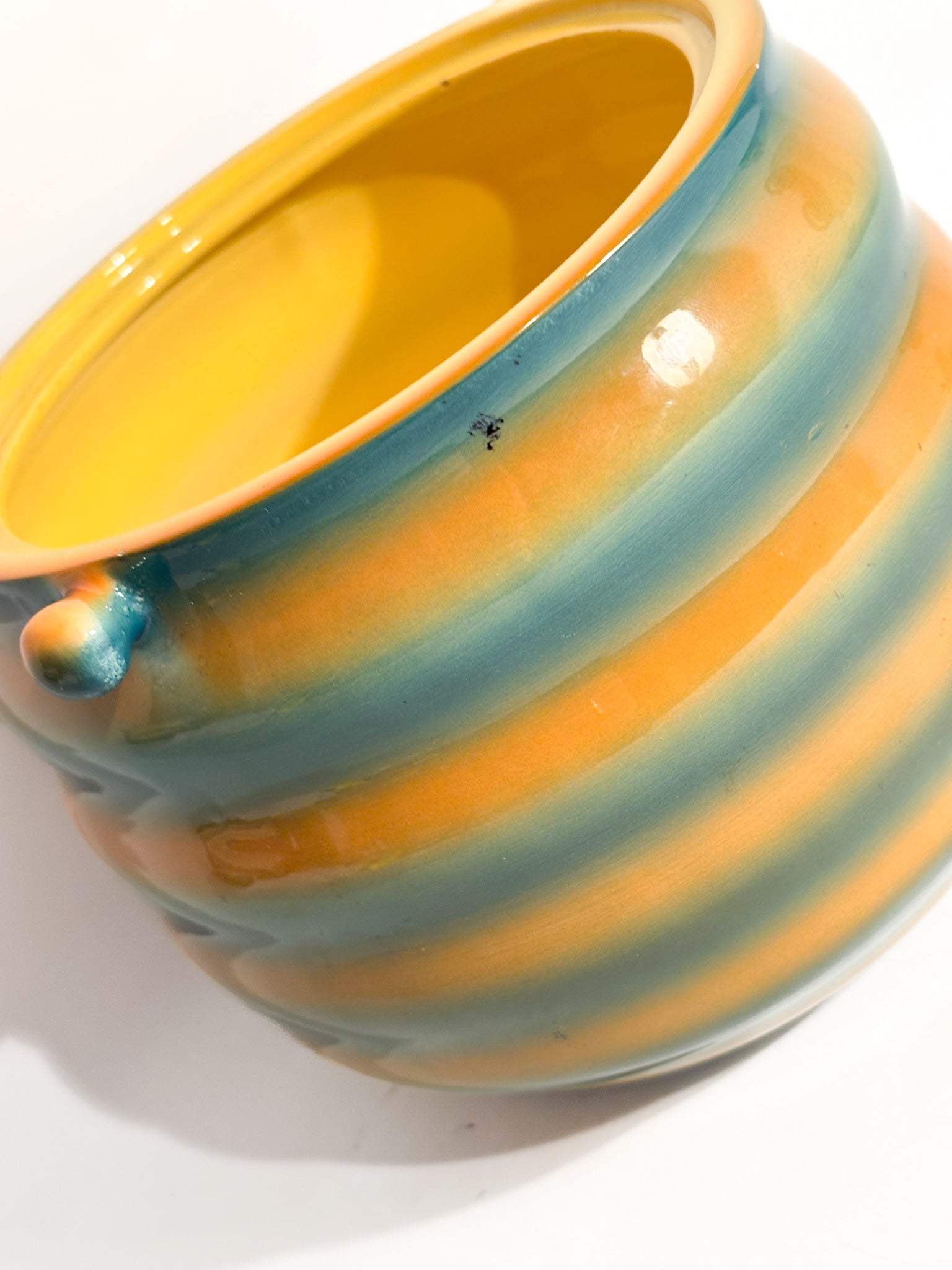 Vaso Cachepot Aerografato Giallo e Verde di Ceramiche Galvani Pordenone Anni 50