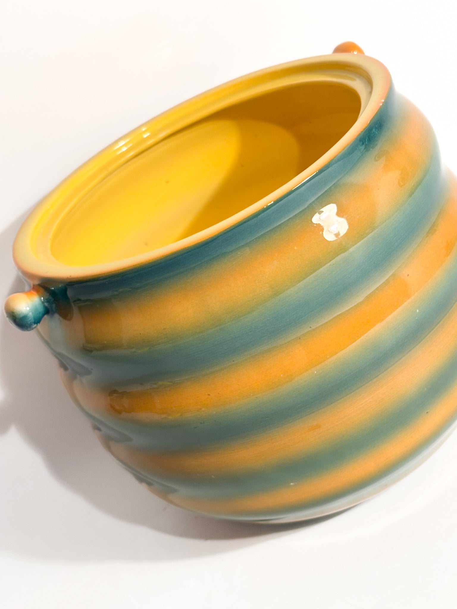 Vaso Cachepot Aerografato Giallo e Verde di Ceramiche Galvani Pordenone Anni 50