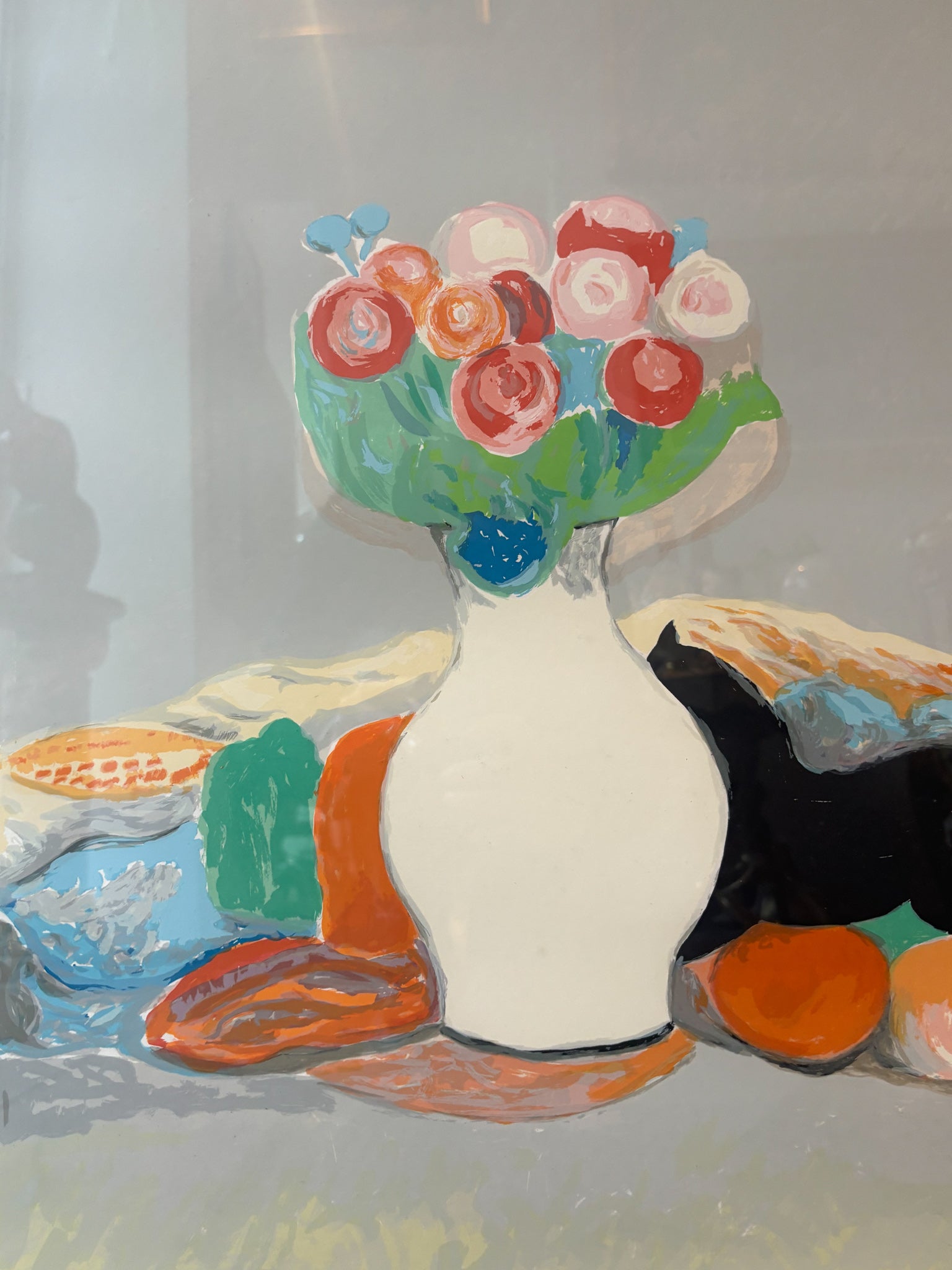 Lithograph of Still Life with Vase of Flowers by Giuseppe Cesetti 1960s