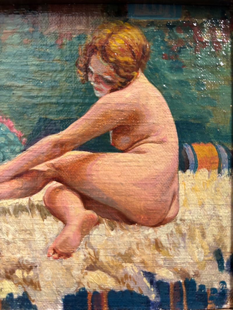 Dipinto Olio su Tavola di Nudo Femminile Anni 40