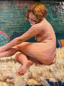 Dipinto Olio su Tavola di Nudo Femminile Anni 40