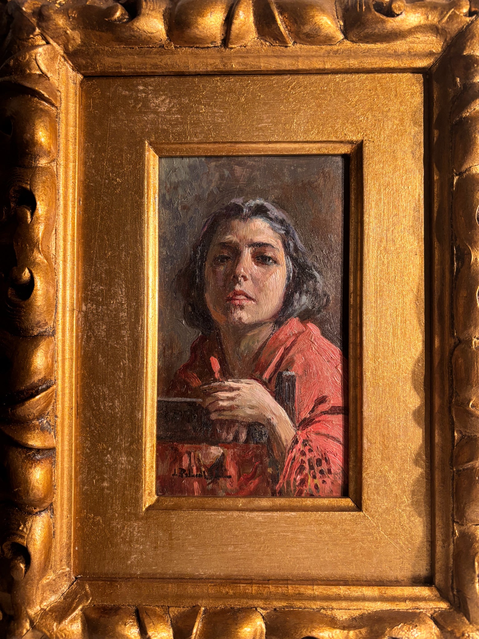 Oil Painting on Canvas of a Woman by Luigi Palumbo from the 1800s