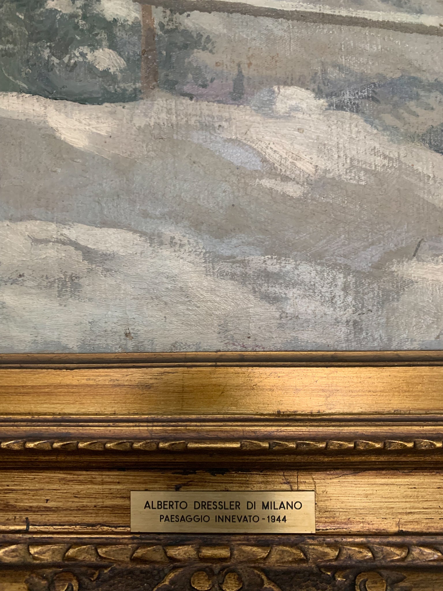 Oil Painting on Canvas by Alberto Dressler 'Snowy Landscape' from 1944