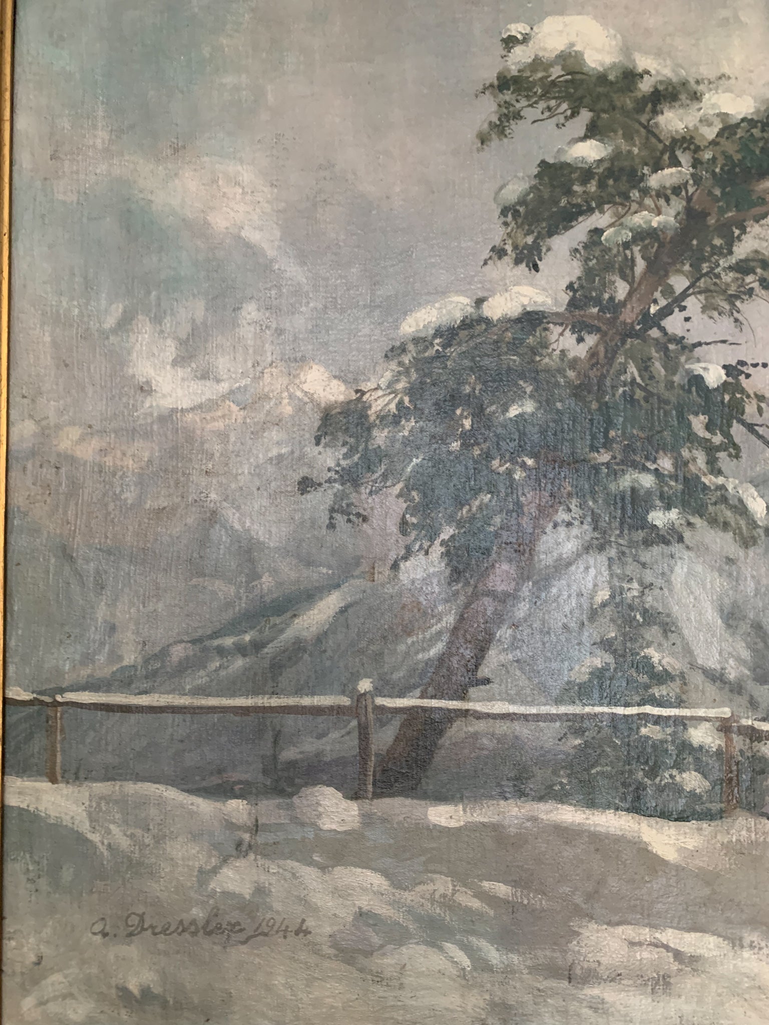 Oil Painting on Canvas by Alberto Dressler 'Snowy Landscape' from 1944