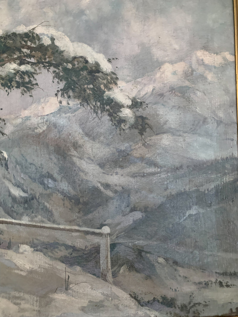 Oil Painting on Canvas by Alberto Dressler 'Snowy Landscape' from 1944