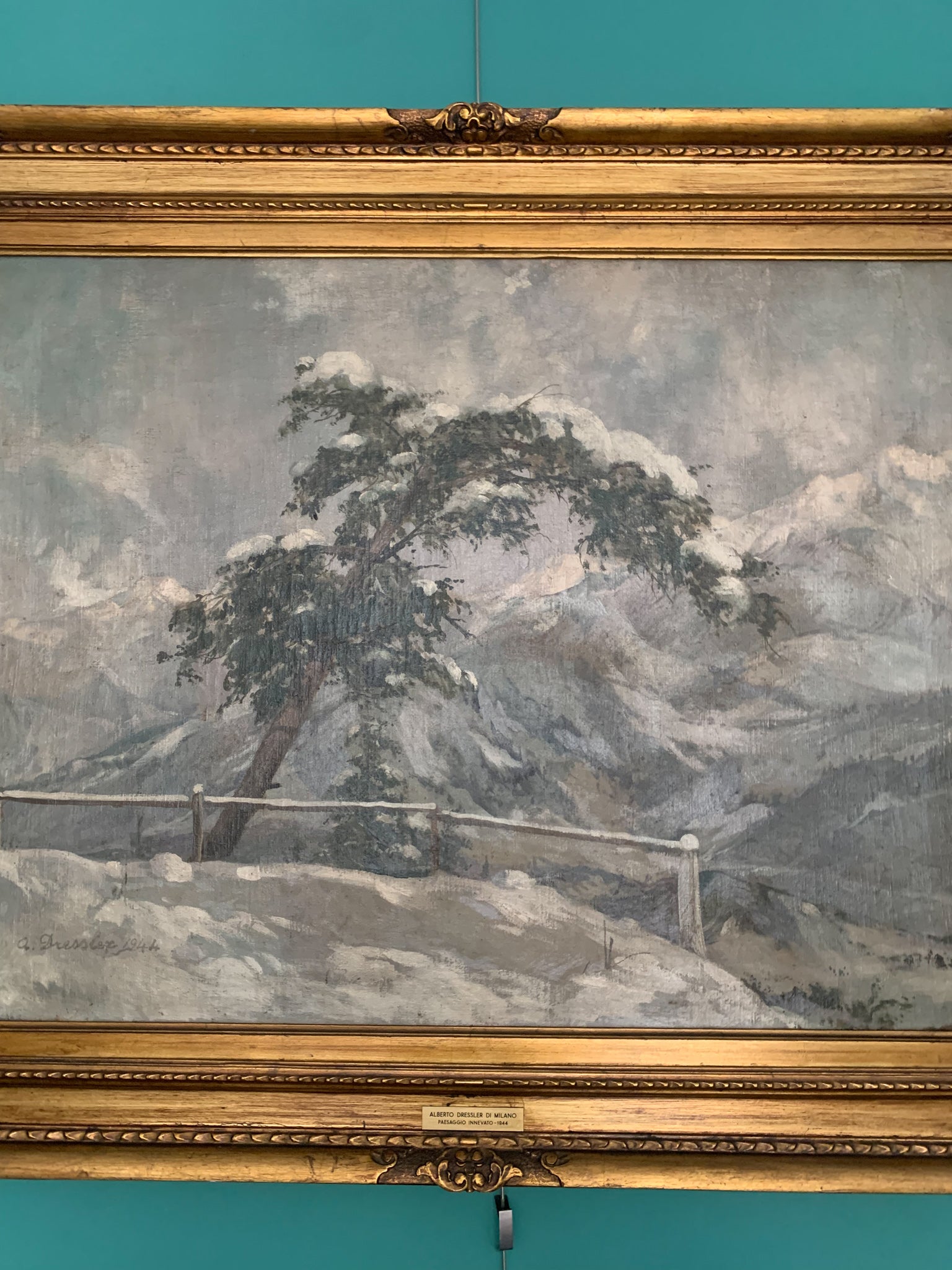 Oil Painting on Canvas by Alberto Dressler 'Snowy Landscape' from 1944