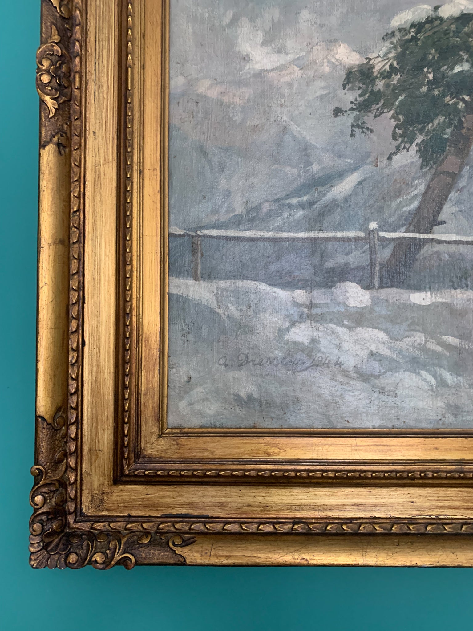 Oil Painting on Canvas by Alberto Dressler 'Snowy Landscape' from 1944