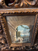 Dipinto Olio su Cartone di Cortile con Arcata XX Secolo