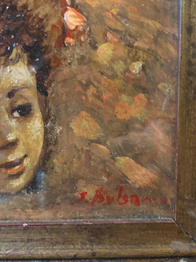 Oil Painting on Panel of Three Faces of Children by Salvatore Balsamo Early Twentieth Century