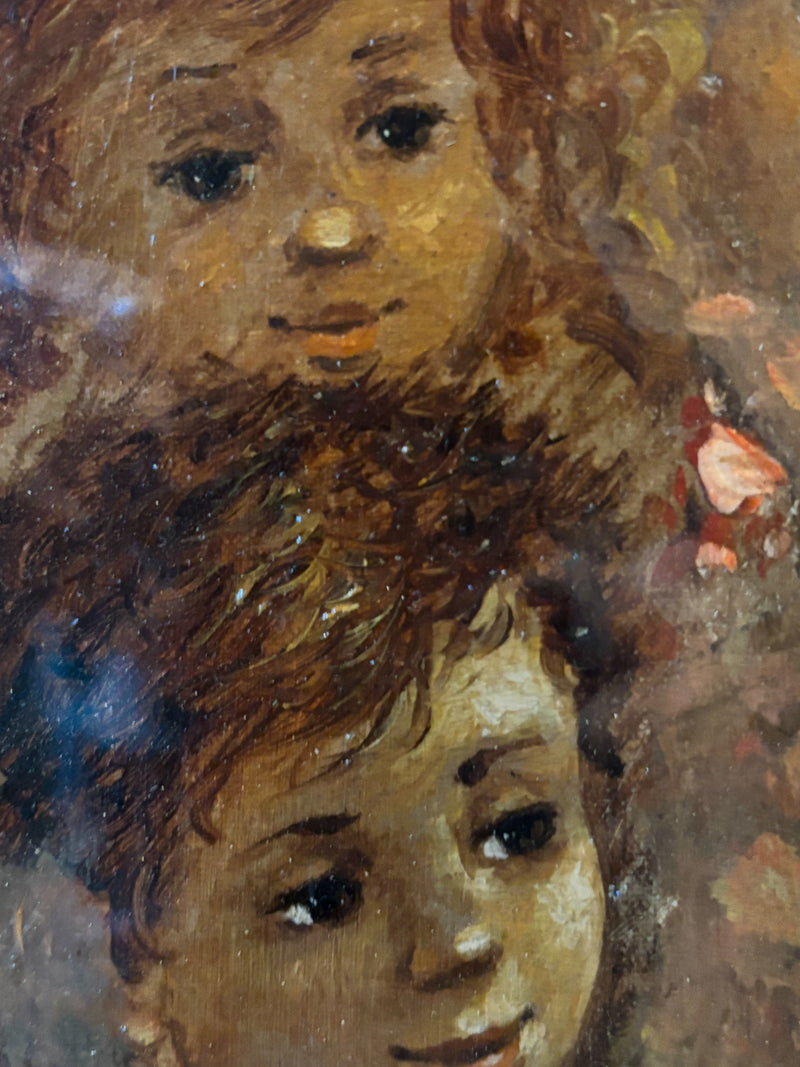 Oil Painting on Panel of Three Faces of Children by Salvatore Balsamo Early Twentieth Century