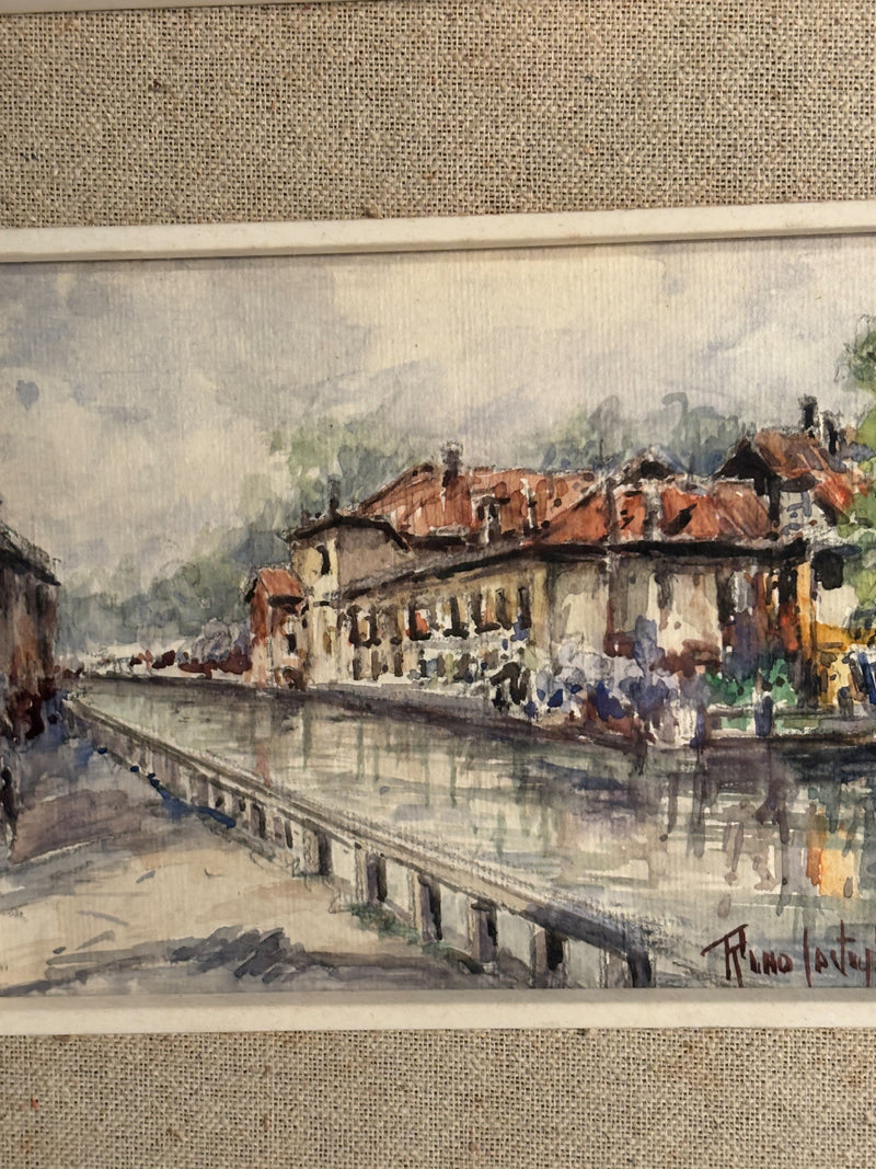 Pair of Watercolors from Milan by Rino Castiglioni 1960s