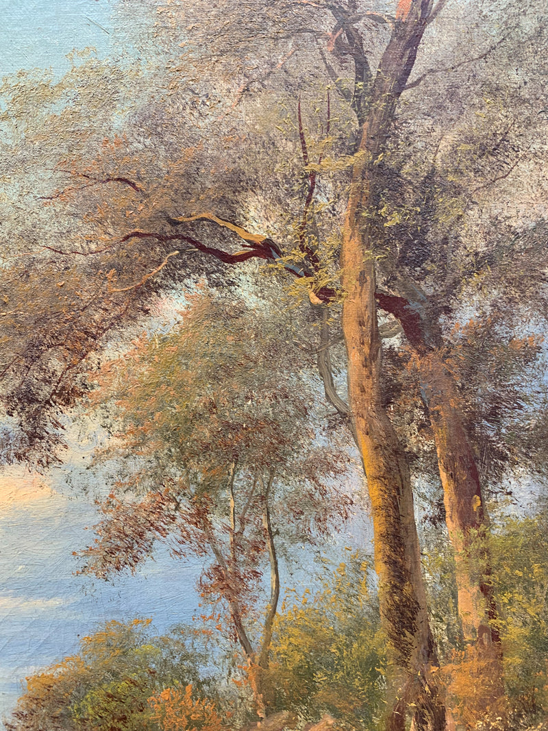 Oil Painting on Canvas of Autumn Landscape by Henry Markò, Early Twentieth Century
