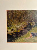 Oil Painting on Panel of Girl Lying on Grass 1950s