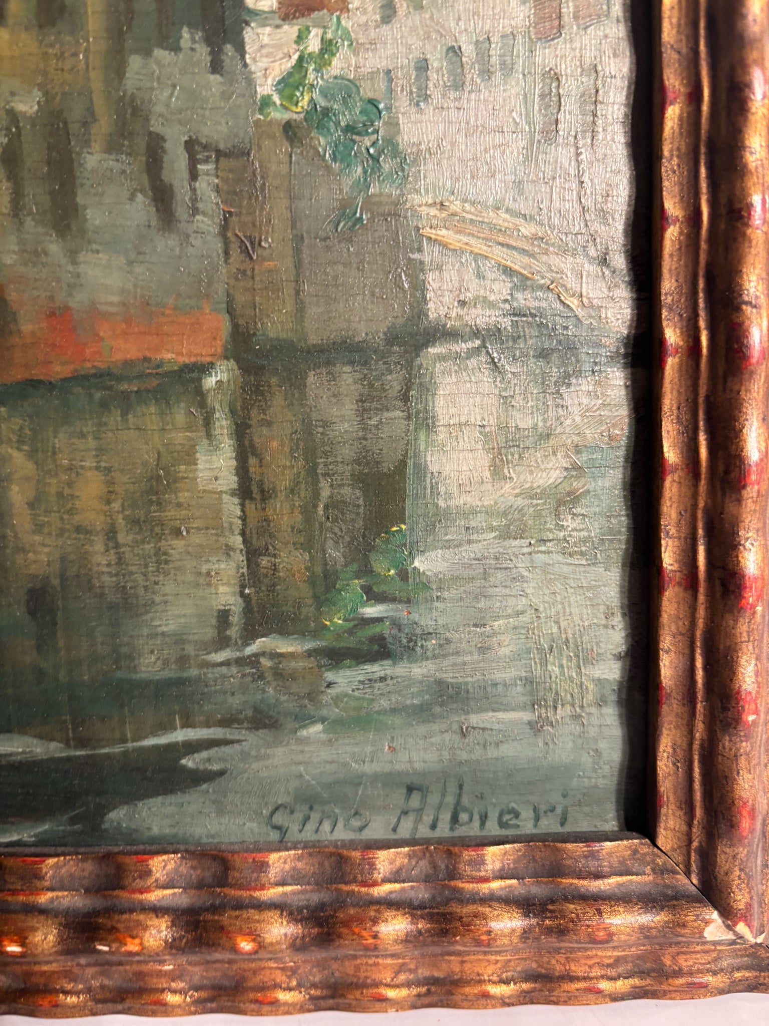 Oil Painting on Board of Venice Canal by Gino Albieri 1920s
