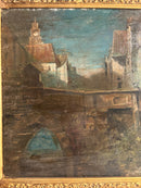 Oil Painting on Panel of Soldiers in Urban Landscape Late 1800s