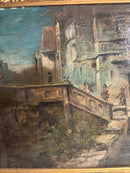 Oil Painting on Panel of Soldiers in Urban Landscape Late 1800s