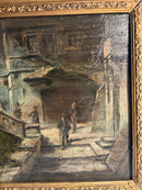 Oil Painting on Panel of Soldiers in Urban Landscape Late 1800s
