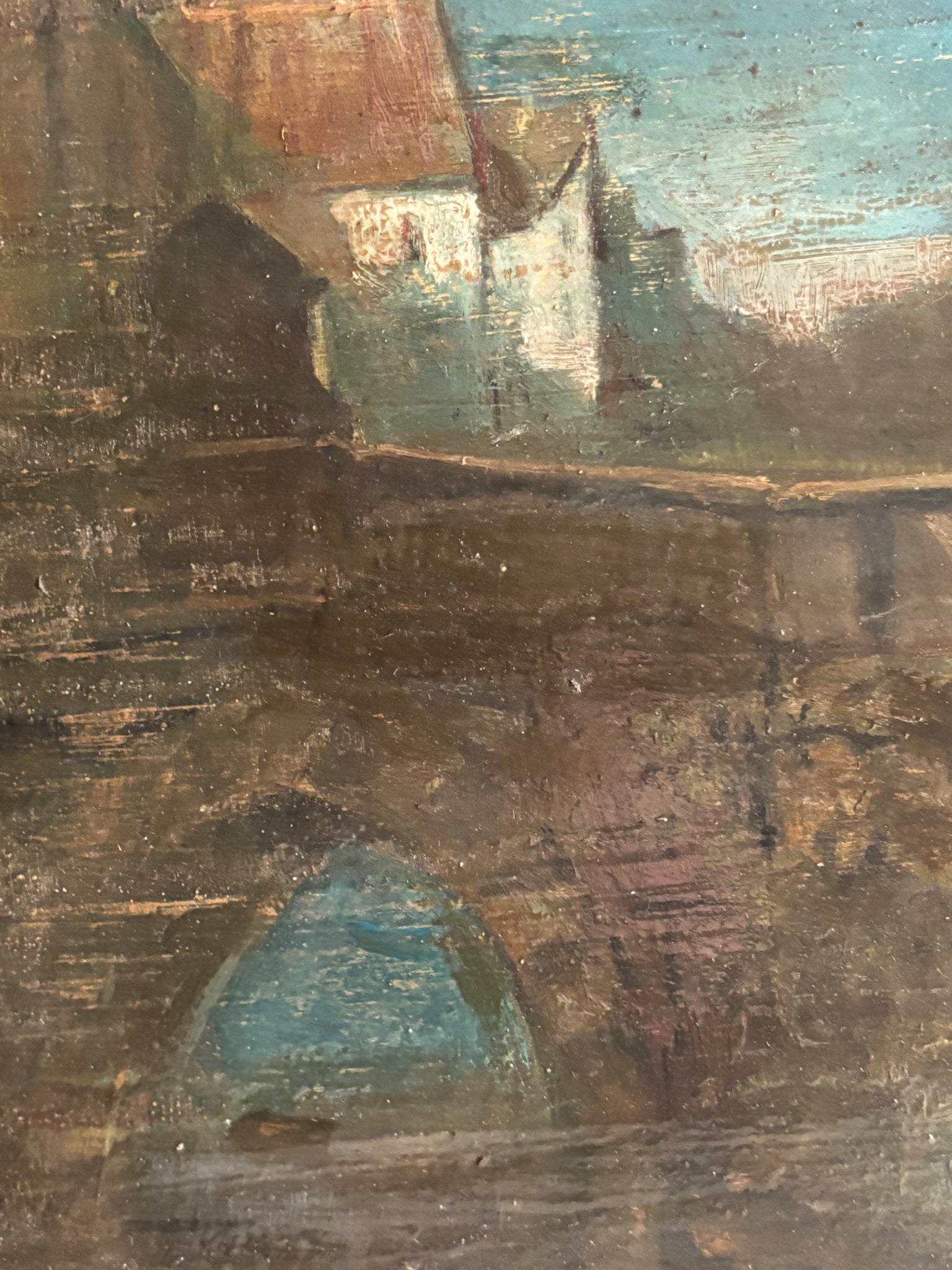 Oil Painting on Panel of Soldiers in Urban Landscape Late 1800s