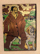 Multiplo su Lastra in Argento "Autoritratto con Cane" di Antonio Ligabue Anni 40