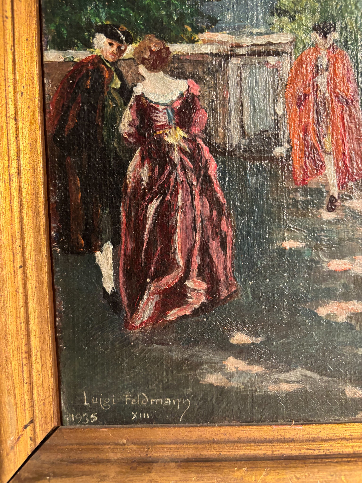 Oil Painting on Panel of Figures in Landscape by Louis Feldmann Early Twentieth Century