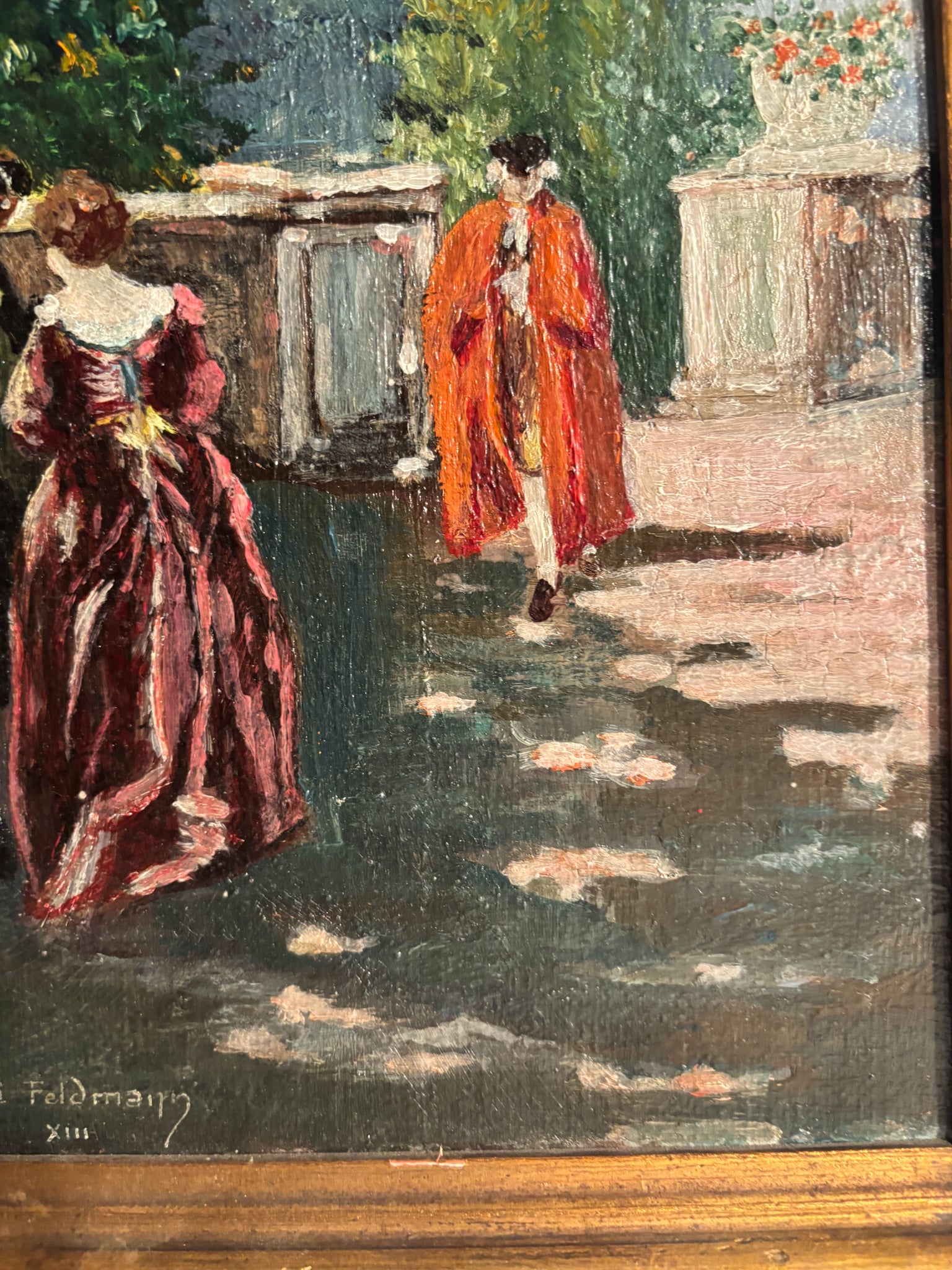 Oil Painting on Panel of Figures in Landscape by Louis Feldmann Early Twentieth Century