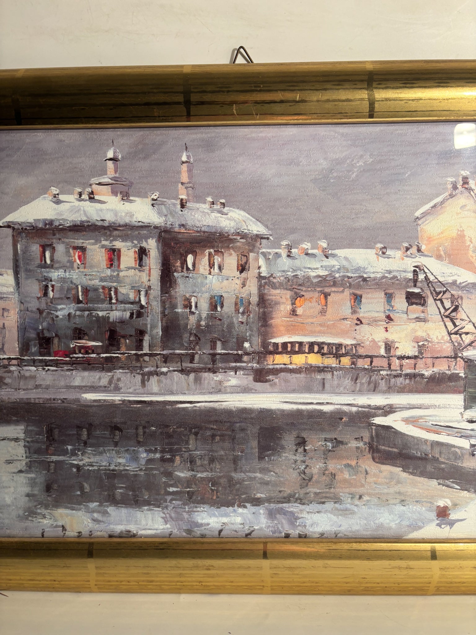 Oil Painting on Cardboard of Naviglio in Milan by Eugenio Mantegani 1980s