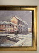 Oil Painting on Cardboard of Naviglio in Milan by Eugenio Mantegani 1980s