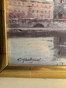 Oil Painting on Cardboard of Naviglio in Milan by Eugenio Mantegani 1980s