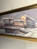 Oil Painting on Cardboard of Naviglio in Milan by Eugenio Mantegani 1980s