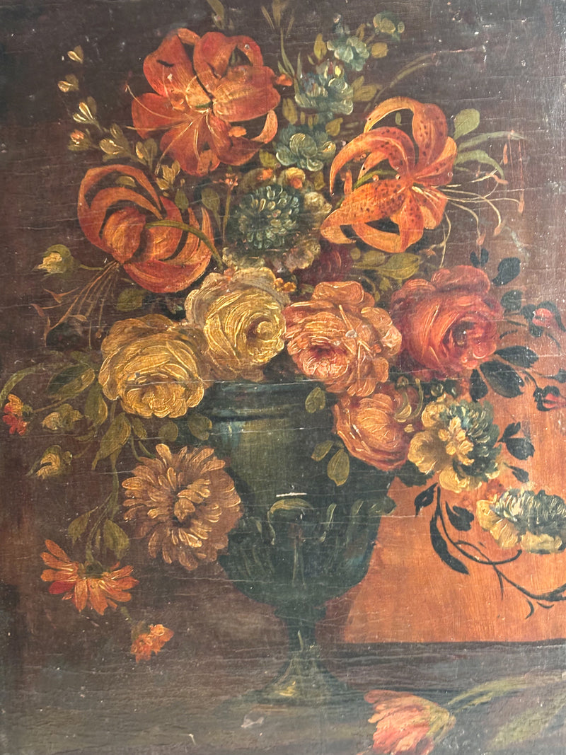 Oil Painting on Panel with Vase of Flowers from 1929