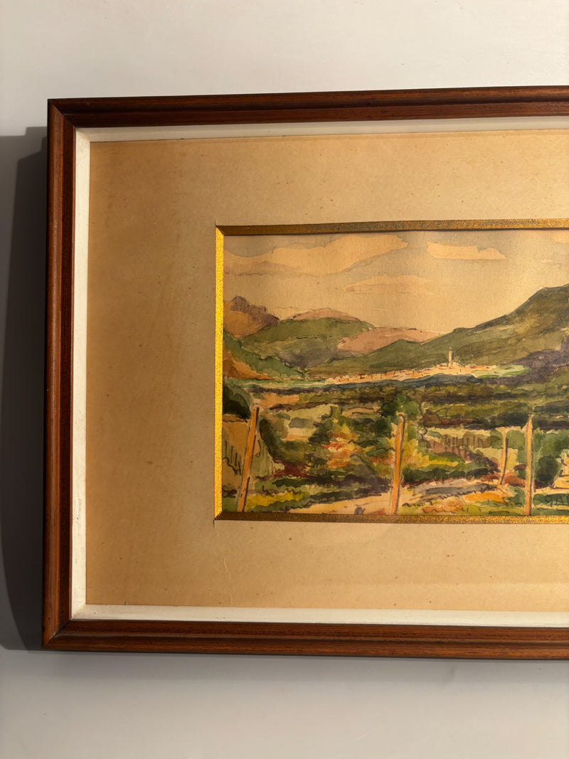 Watercolor Painting of Landscape by Giacomo Gabbiani 1950s