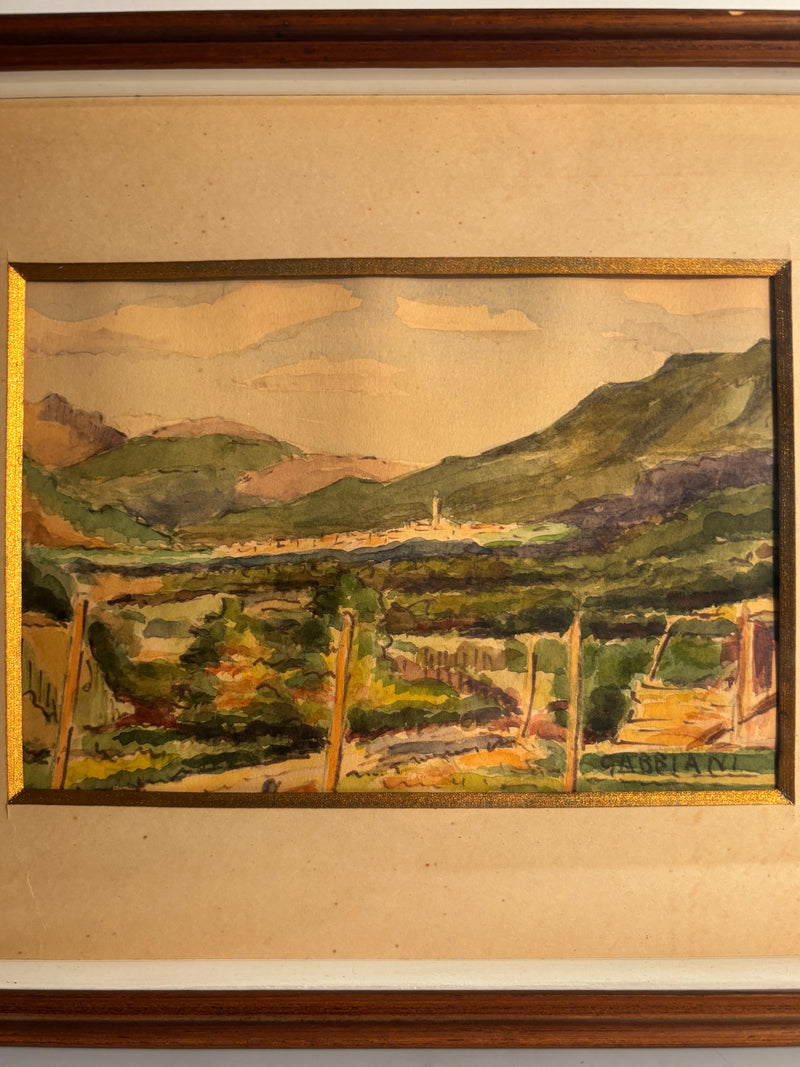 Watercolor Painting of Landscape by Giacomo Gabbiani 1950s