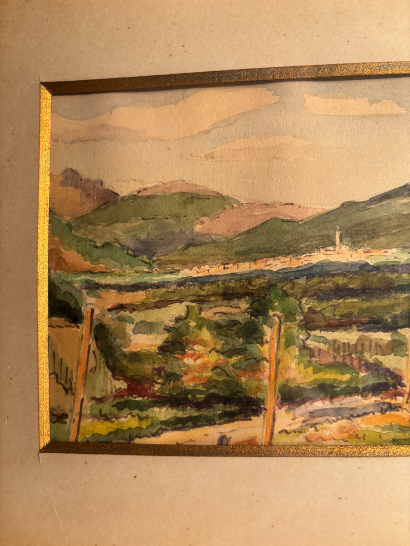 Watercolor Painting of Landscape by Giacomo Gabbiani 1950s