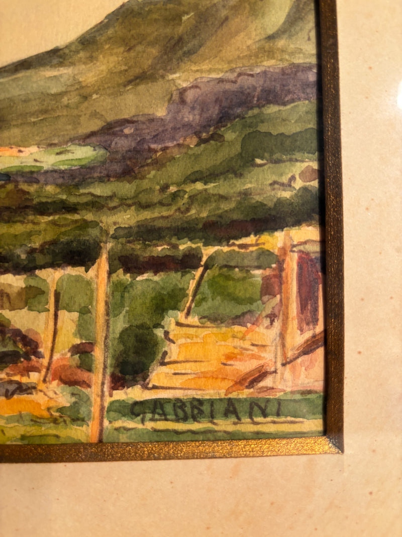 Watercolor Painting of Landscape by Giacomo Gabbiani 1950s