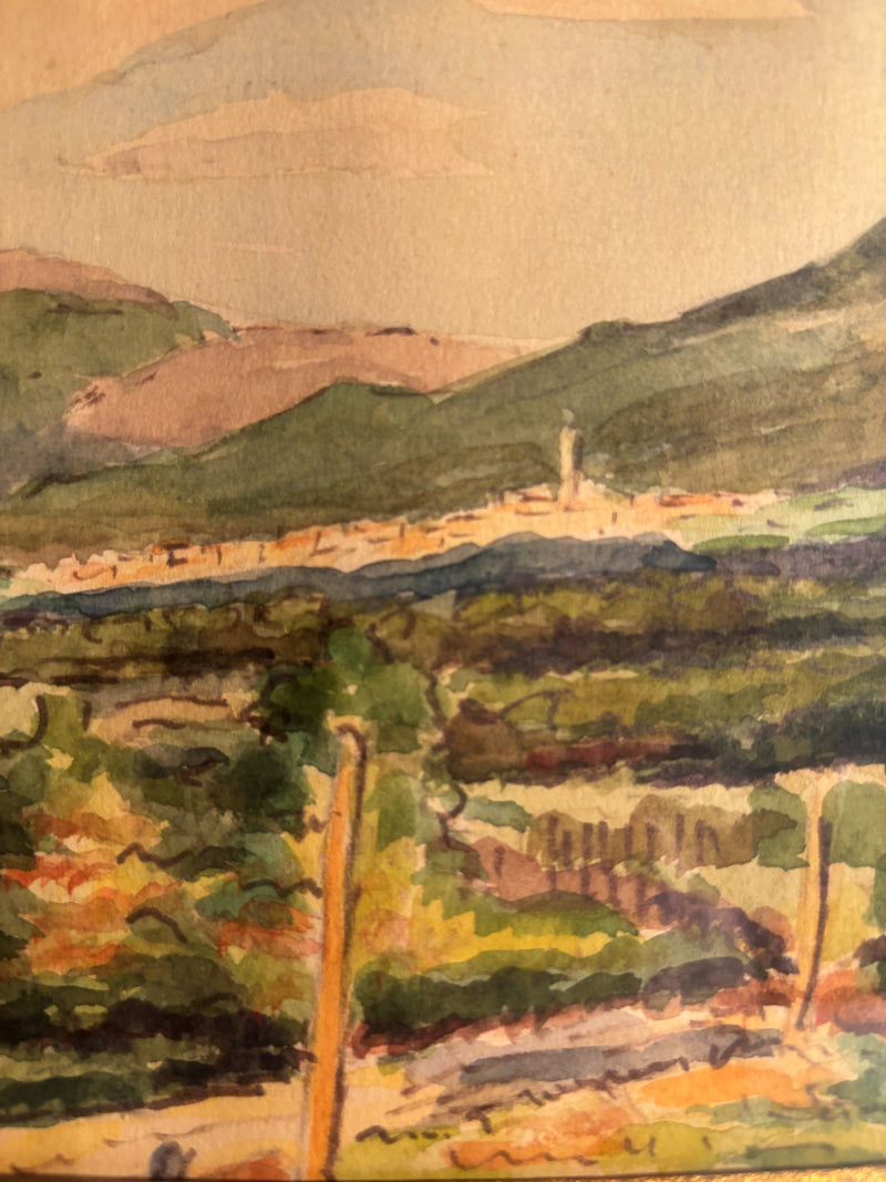 Watercolor Painting of Landscape by Giacomo Gabbiani 1950s