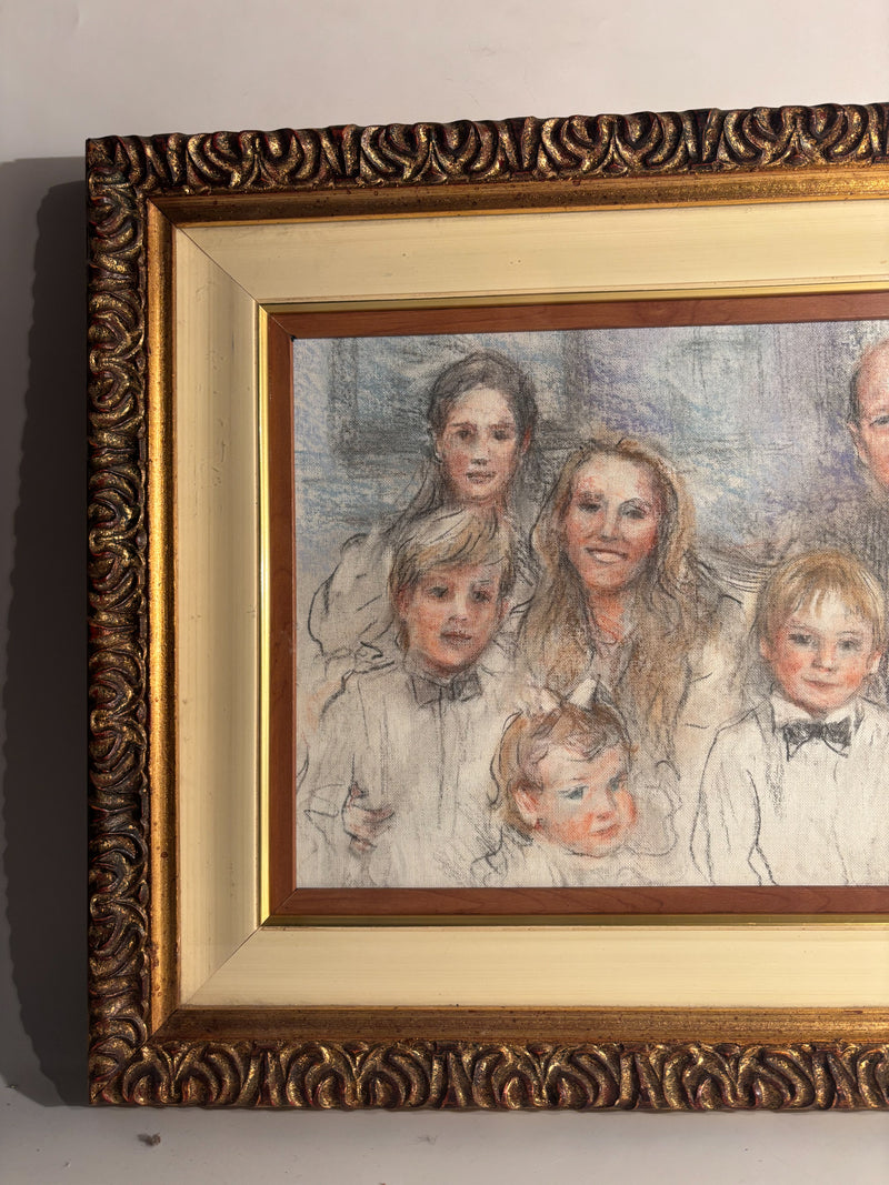 Pastel Painting Portrait of the Suchard Family by Attilio Melo 1960s