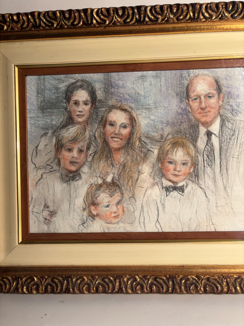 Pastel Painting Portrait of the Suchard Family by Attilio Melo 1960s